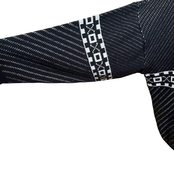 Vintage Mens XL Wool Blend Black White Cardigan Sweater Geometric Design Size XL - Picture 5 of 11